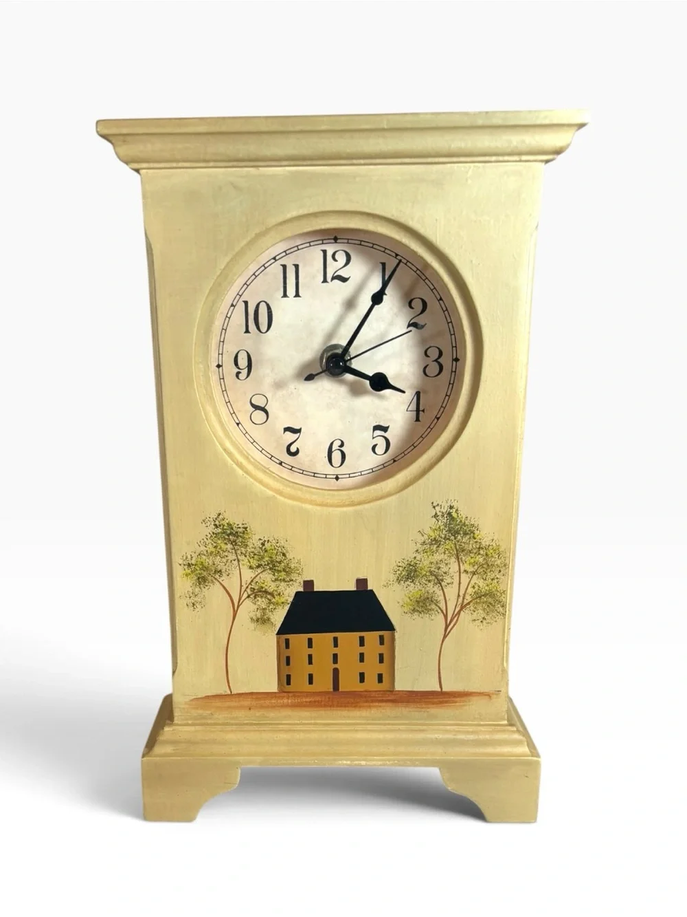 Vintage Primitive Saltbox House Wooden Mantel Clock Folk Art Farmhouse Works